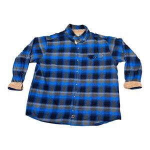 Legendary Whitetails Buck Camp Flannel Shirt Blue Plaid 4XT Cotton Long Sleeve
